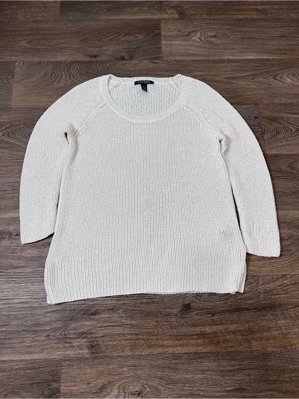 Ralph Lauren white cotton & polyester knit sweater in a L #preppy #classic
A637